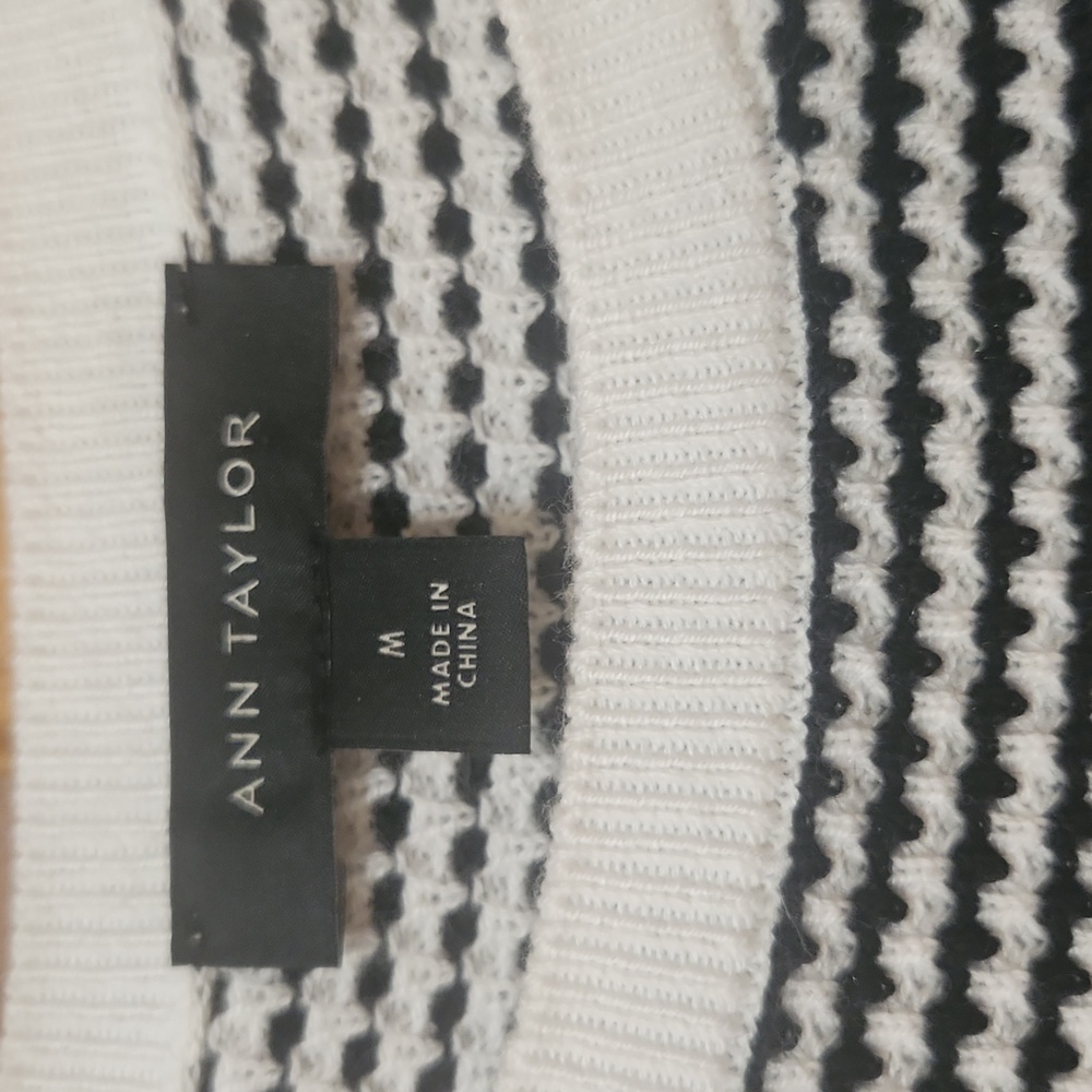 Ann Taylor Navy Blue/White Short Sleeved Sweater, Women's Size Medium, EUC - Picture 2 of 4